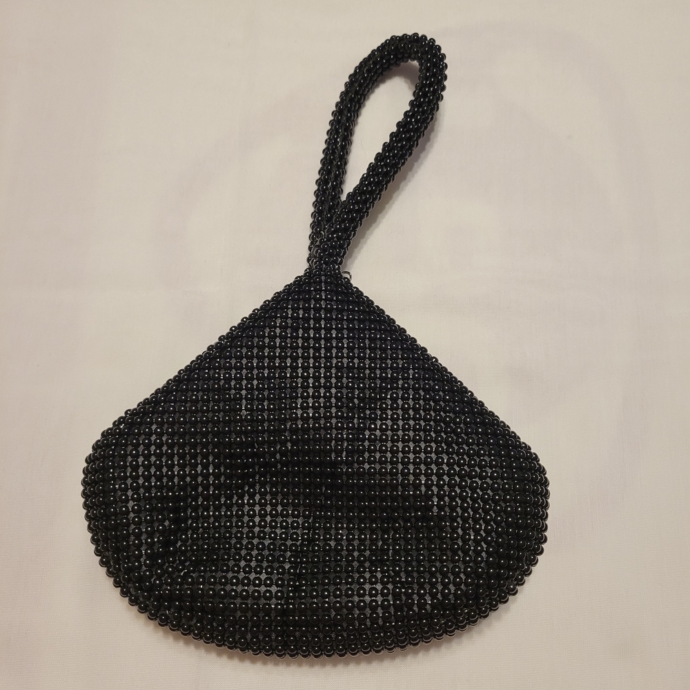 Jessica McClintok Black Beaded Wristlet Clutch